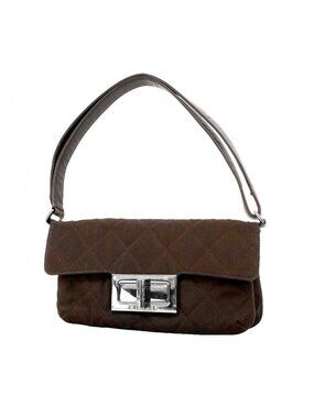 Chanel Shoulder Bag 2.55 Nylon Brown Silver